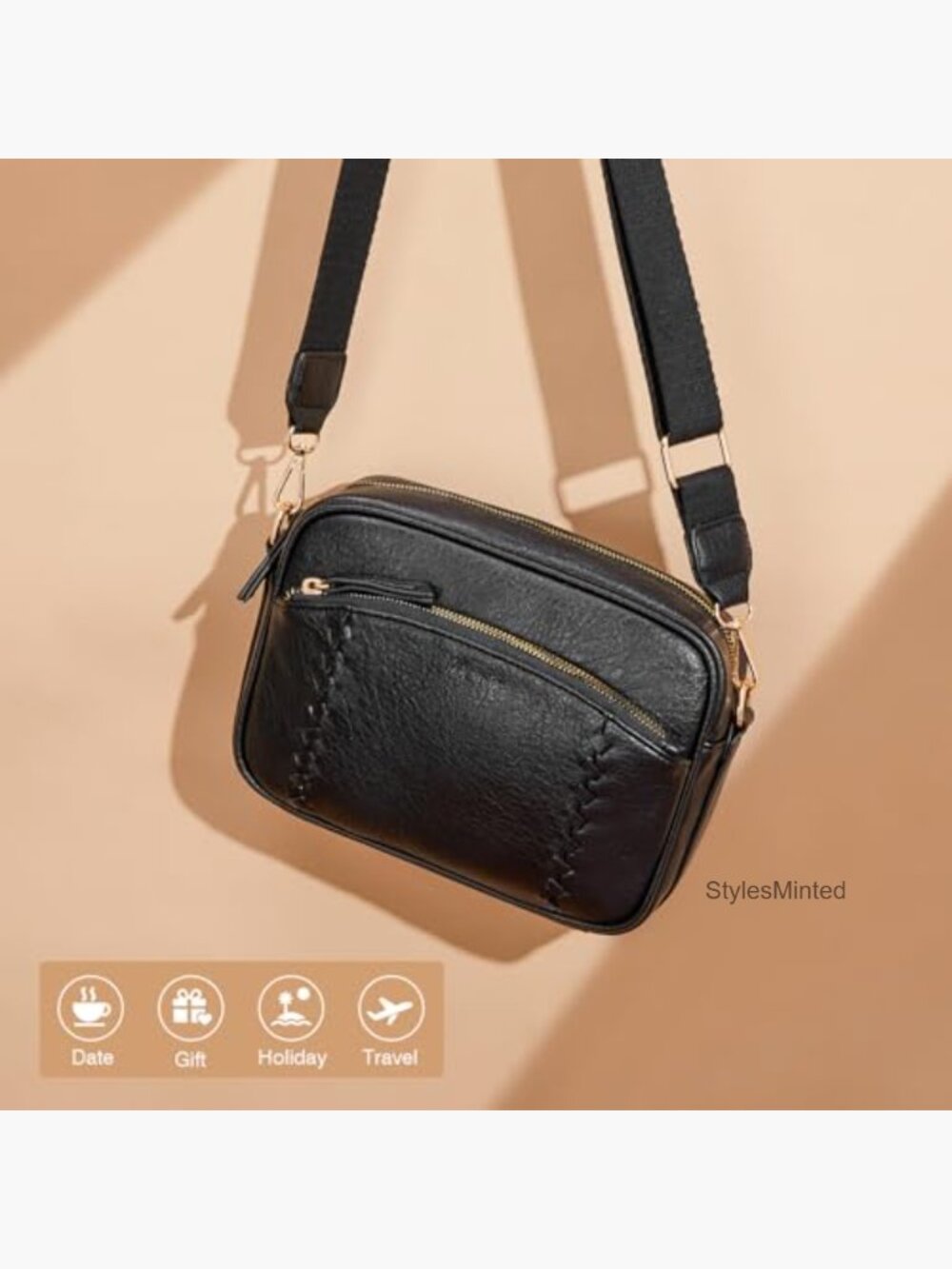 Vegan Leather Crossbody Bag with Wallet Pockets Travel Purse - Picture 2 of 7